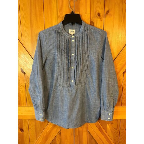 J. Crew Womens Chambray Tuxedo Pullover Long Sleeve Blue Tunic Size Small (5304) - Picture 1 of 6